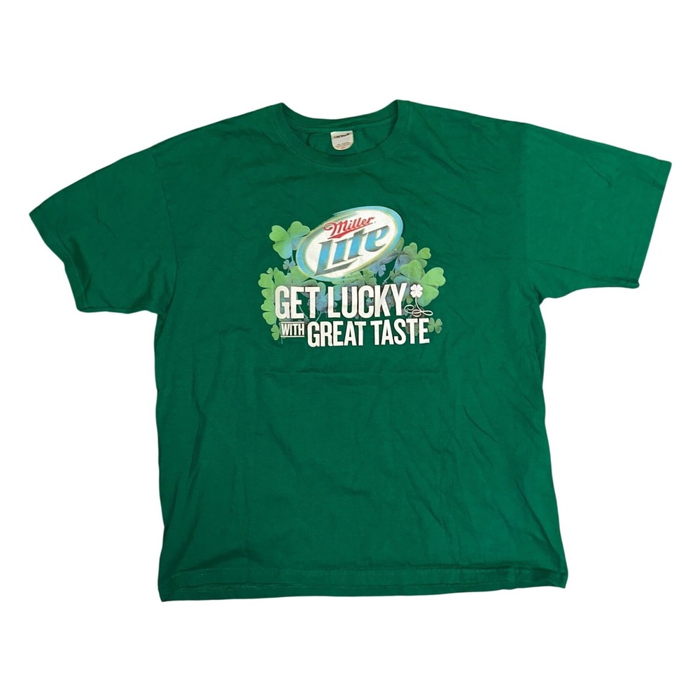 Vintage Anvil Miller Lite St Patricks Day Green Graphic T-Shirt Mens XL Shamrock